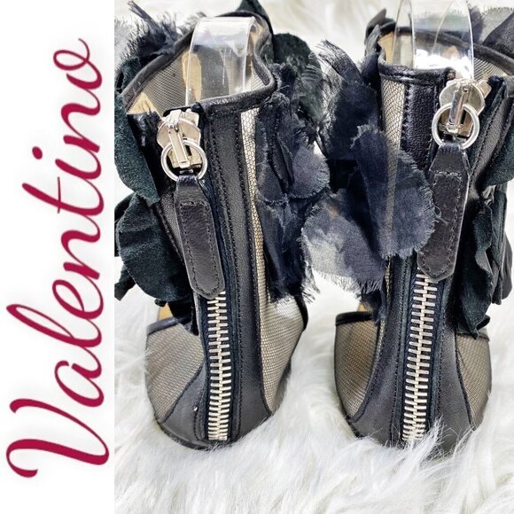 VALENTINO Leather Mesh & Chiffon Embellished Flat Sandals, Size 38 - Picture 5 of 10